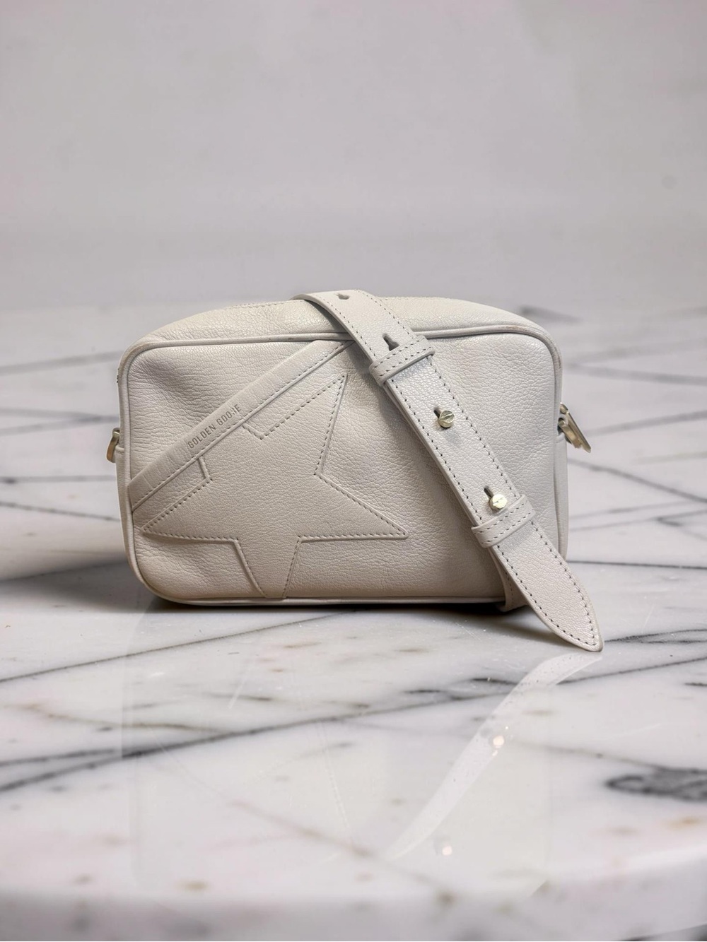 Golden Goose Star Camera Crossbody Bag Cream Leather Gold Hardware